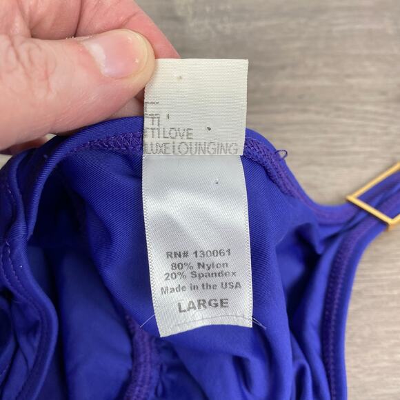 L*Space Blue Purple Halter Neck Tie Scoop Back One Piece Swimsuit Sz.L - Picture 9 of 12